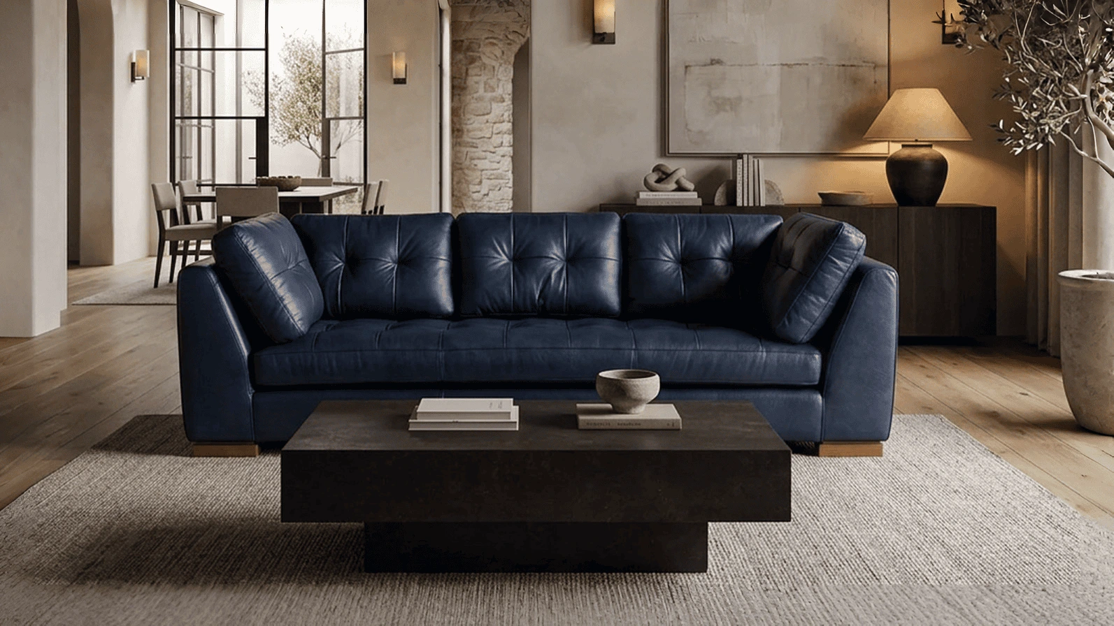 Navy leather sofa from Arizona Leather